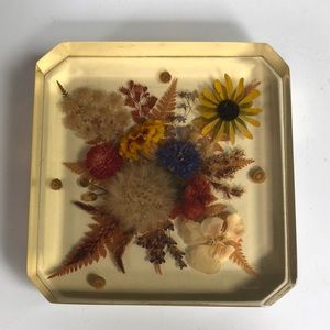 Vintage resin lucite pressed floral trivet